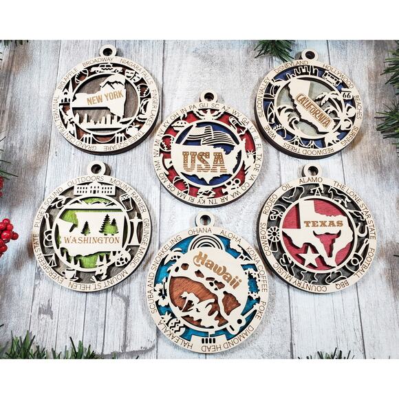 State Ornaments Wooden Gift USA Souvenirs Christmas Tree Decoration For Traveler - Picture 6 of 12